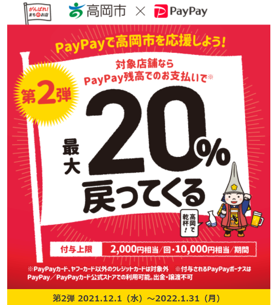 高岡で乾杯！最大20％戻ってくるキャンペーン | PayPay