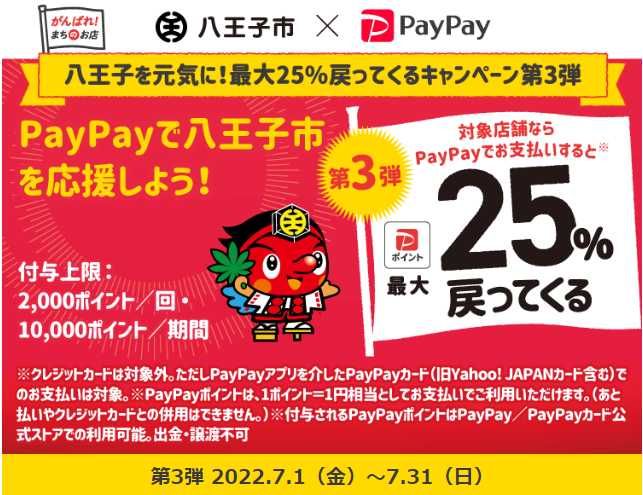 八王子を元気に！最大25％戻ってくるキャンペーン第3弾| PayPay