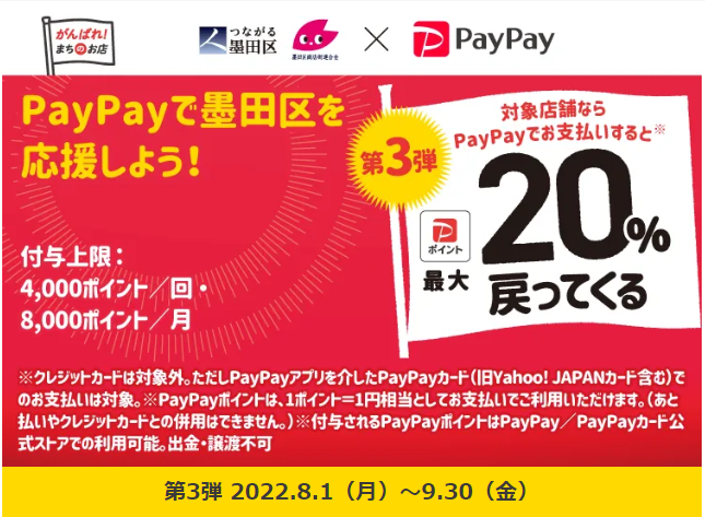 キャッシュレスで墨田区のお店を応援しよう！最大20％戻ってくるキャンペーン| PayPay