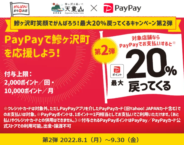鰺ヶ沢町笑顔でがんばろう！最大20％戻ってくるキャンペーン第2弾| PayPay