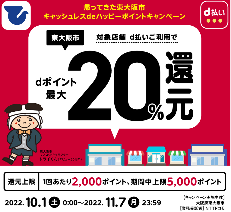 帰ってきた東大阪市キャッシュレスdeハッピーポイントキャンペーン| d払い