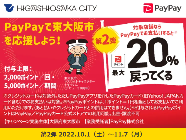 帰ってきた東大阪市キャッシュレスdeハッピーポイントキャンペーン｜PayPay