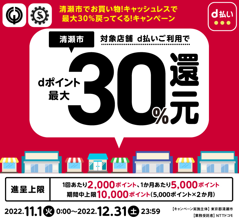 清瀬市でお買い物！キャッシュレスで最大30％戻ってくる！キャンペーン | d払い