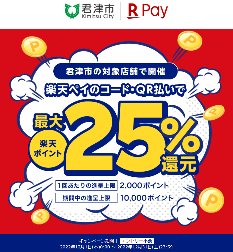 千葉県君津市で最大25％還元！｜楽天ペイ