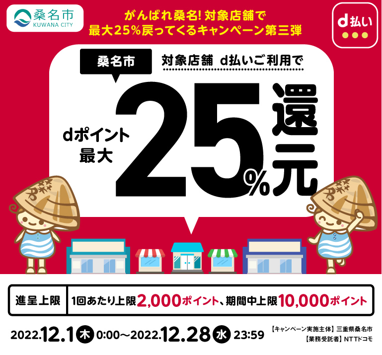 がんばれ桑名！　対象店舗で最大25％戻ってくるキャンペーン第三弾| d払い