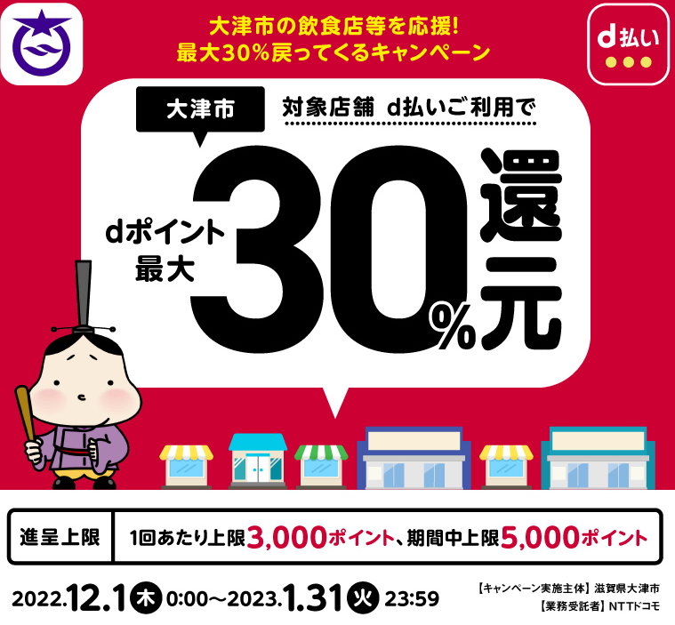 大津市の飲食店等を応援！最大30％戻ってくるキャンペーン| d払い
