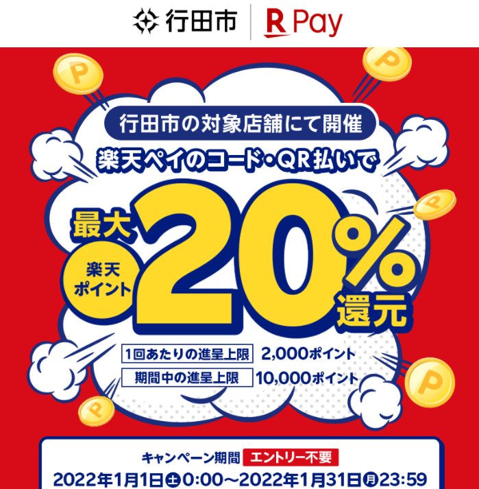 足袋のまち行田！お支払いはキャッシュレス決済でお得にキャンペーン - 楽天ペイアプリ