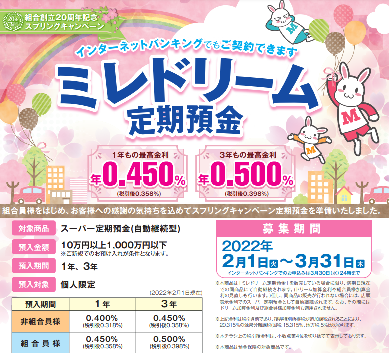 ミレドリーム定期預金｜ミレ信用組合