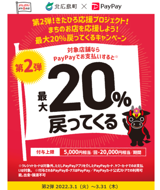 第2弾！きたひろ応援プロジェクト！まちのお店を応援しよう！最大20％戻ってくるキャンペーン| PayPay