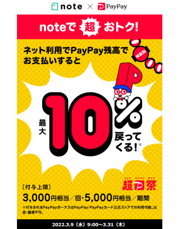 超PayPay祭 noteで超おトクキャンペーン