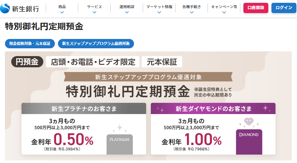 特別御礼円定期預金-円預金 | 新生銀行