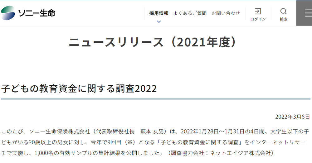 子どもの教育資金に関する調査2022 | ソニー生命保険