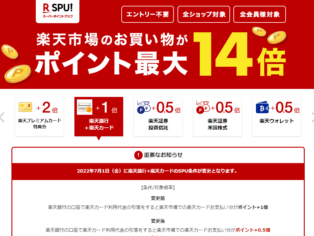 SPU（スーパーポイントアッププログラム） ｜ 楽天銀行で引落をするとポイント+1倍！