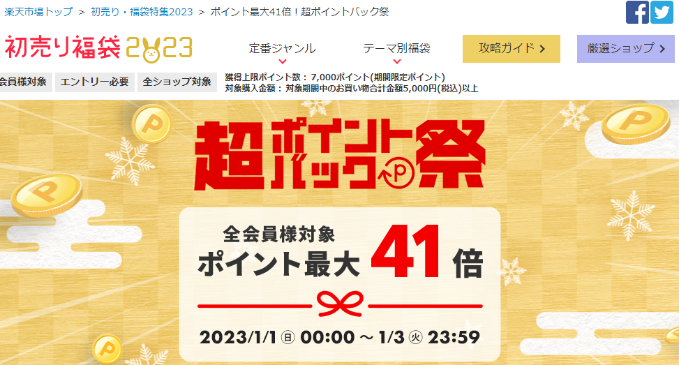 楽天市場：超ポイントバック祭