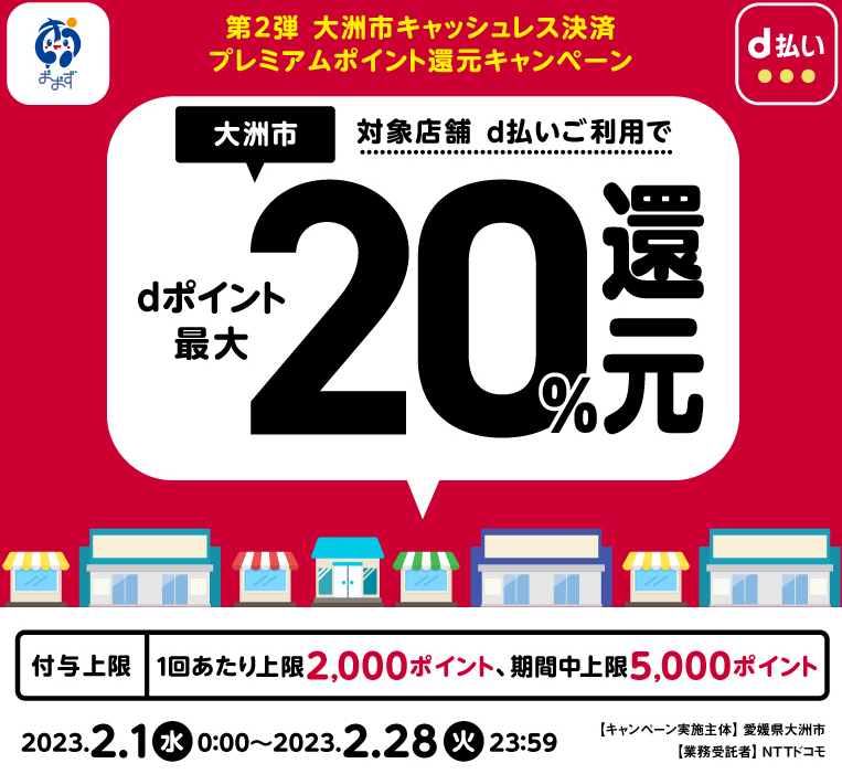 第2弾 大洲市キャッシュレス決済プレミアムポイント還元キャンペーン d払い