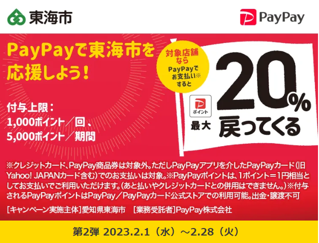 みんなで使って東海市を元気に！キャッシュレスで最大20％戻ってくるキャンペーン！｜PayPay