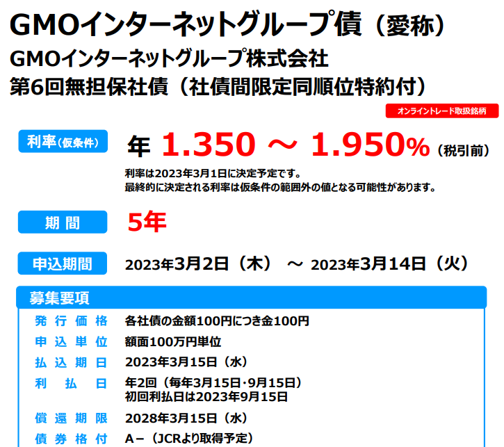 GMOインターネットグループ株式会社第6回無担保社債