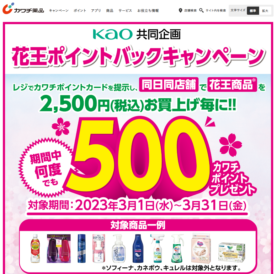 花王ポイントバックキャンペーン | カワチ薬品