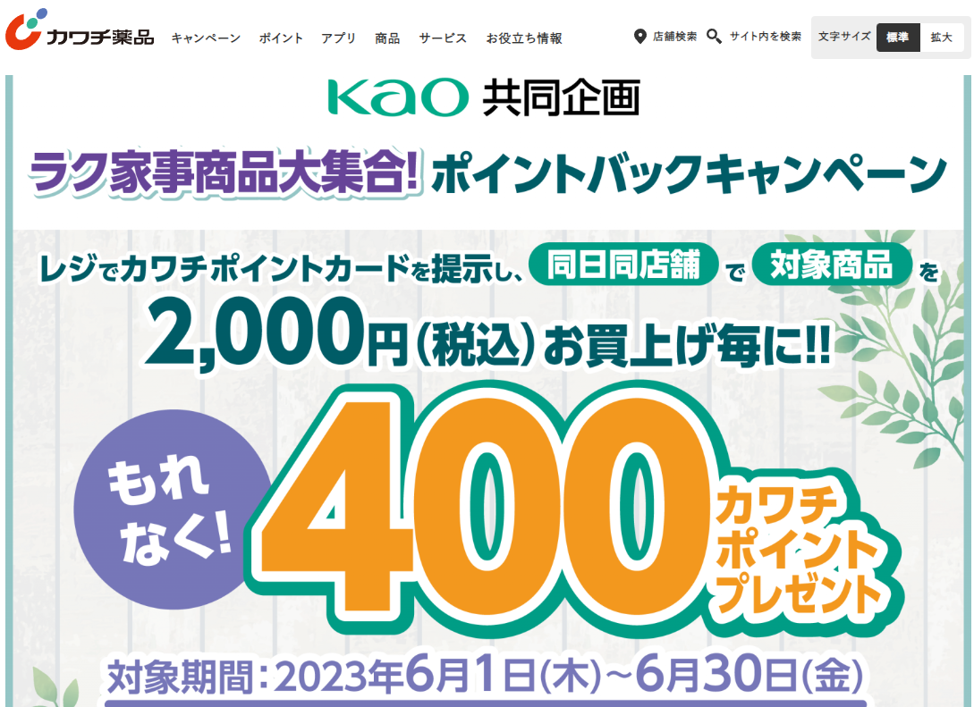 必ずもらえる！ 400カワチポイント！ | カワチ薬品