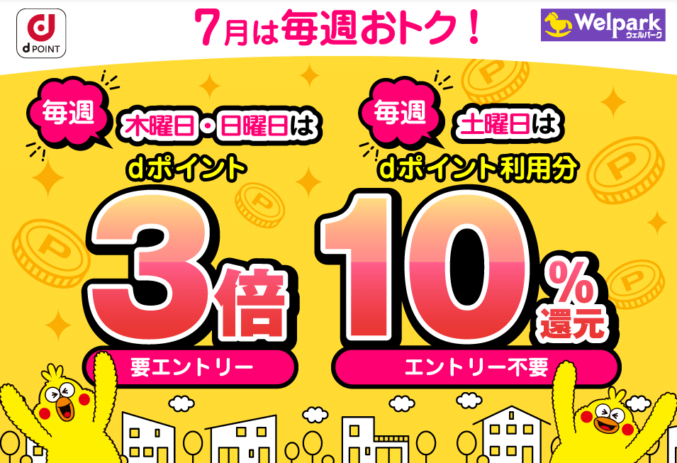 【dポイントクラブ】ウェルパーク 日にち限定！dポイント3倍・10％還元キャンペーン