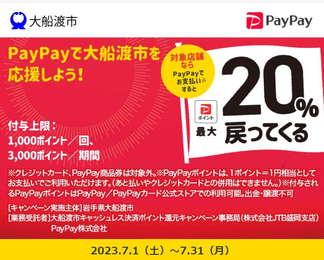 大船渡市キャッシュレス決済ポイント還元キャンペーン| PayPay