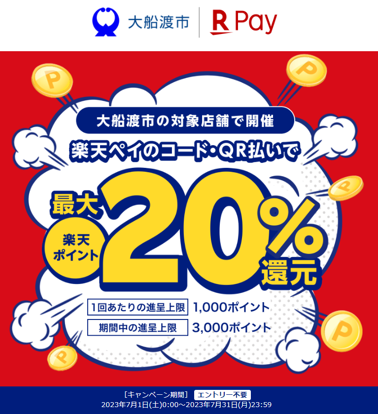 大船渡市キャッシュレス決済ポイント還元キャンペーン - 楽天ペイアプリ