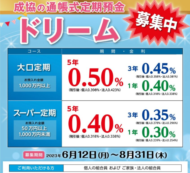 通帳式定期預金「ドリーム」　キャンペーンのお知らせ | 成協信用組合