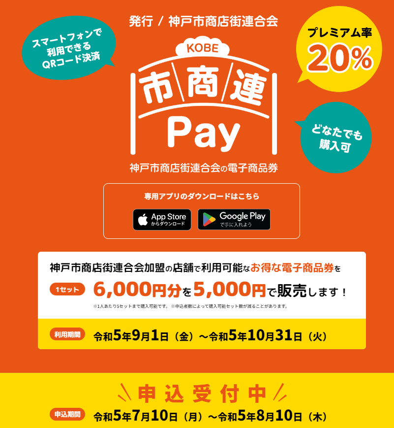 神戸市商店街連合会の電子商品券 市商連Pay