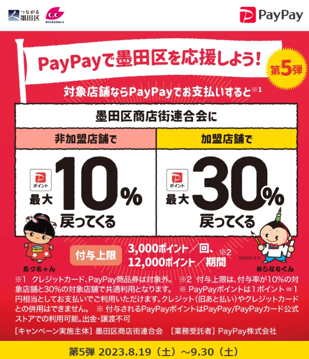 キャッシュレスで墨田区のお店を応援しよう！キャンペーン - キャッシュレス決済のPayPay