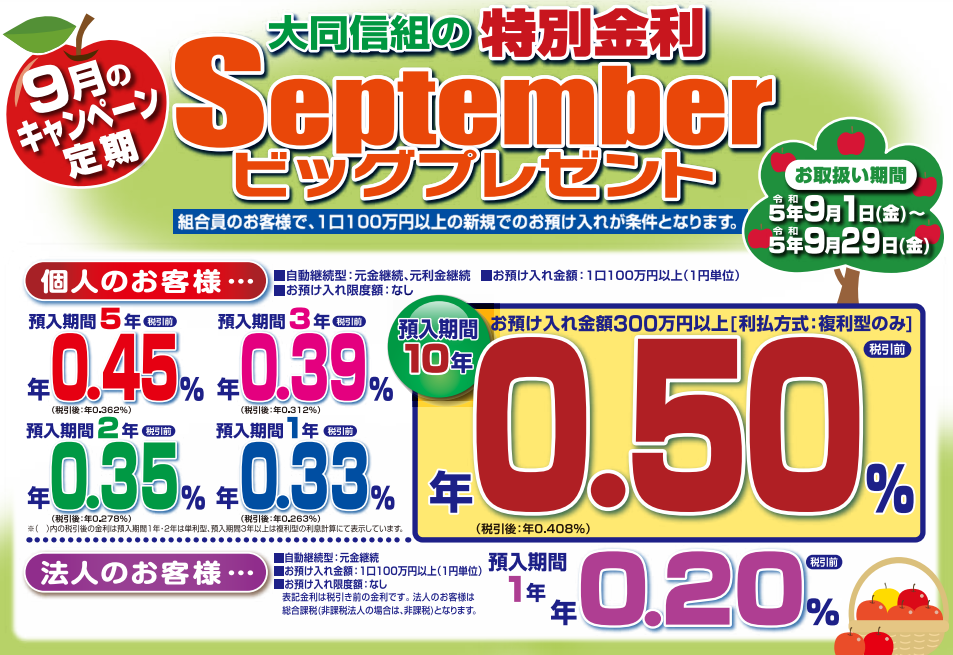 Septemberビッグプレゼント｜大同信用組合公式ホームページ