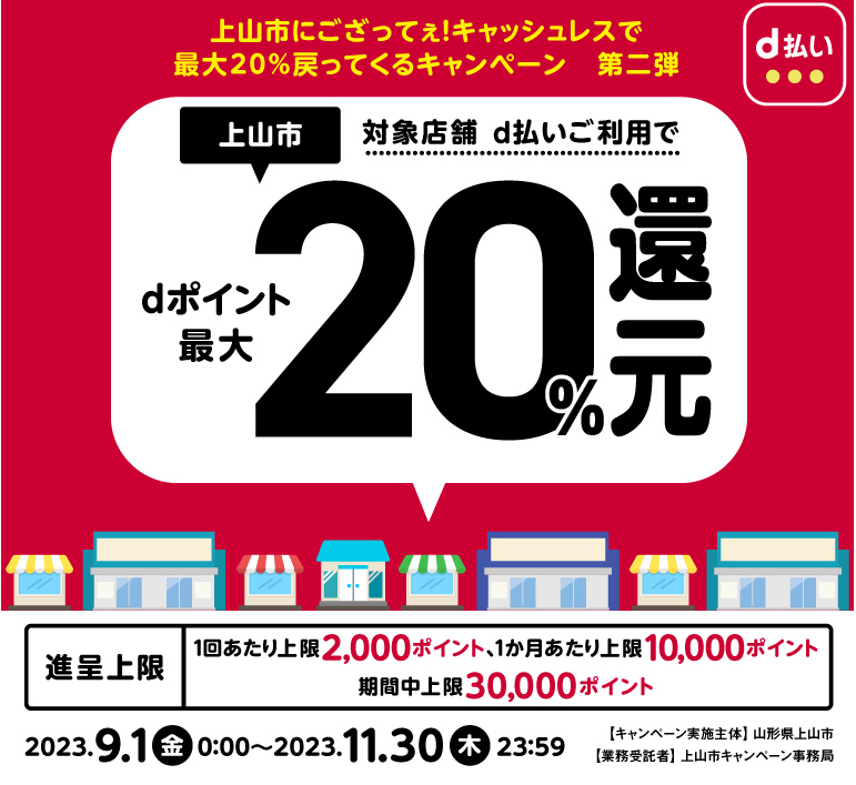 上山市にござってぇ！キャッシュレスで最大20％戻ってくるキャンペーン 第二弾 | d払い
