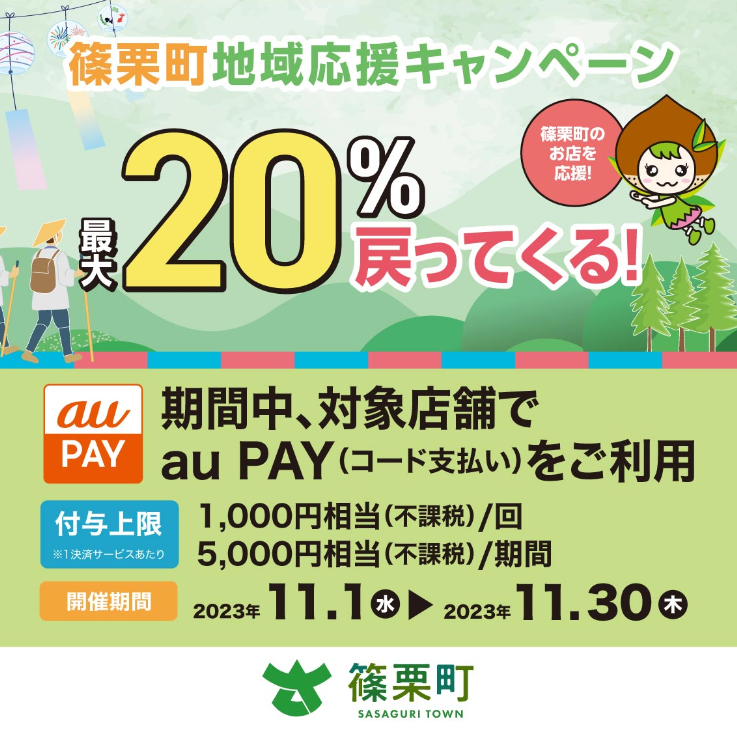 篠栗町地域応援キャンペーン 最大20％戻ってくる！｜au PAY