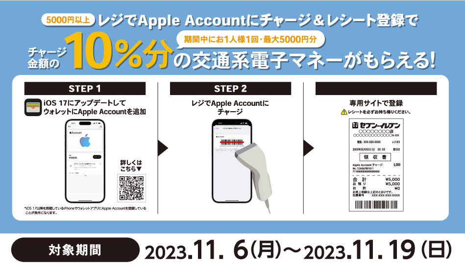 セブン-イレブン｜Apple Accountチャージ 交通系電子マネーキャンペーン