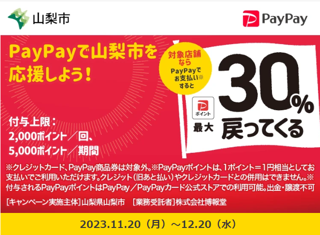 遺産認定記念　山梨市応援キャンペーン！キャッシュレスで最大30%戻ってくる！｜PayPay