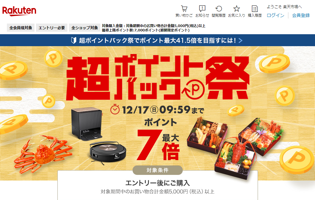 楽天市場：超ポイントバック祭