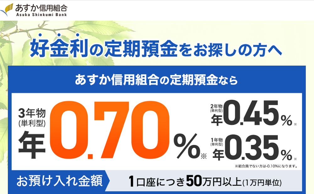 定期預金　メールオーダー｜あすか信用組合