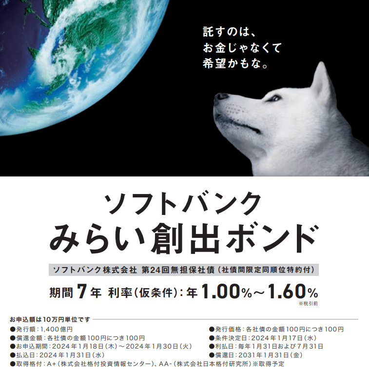 ソフトバンクみらい創出ボンド（愛称）ソフトバンク株式会社第24回無担保社債（社債間限定同順位特約付）｜SMBC日興証券