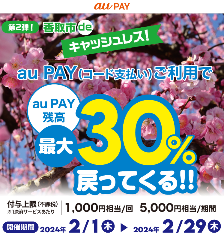 第2弾！香取市deキャッシュレス！最大30％戻ってくる！！｜au PAY
