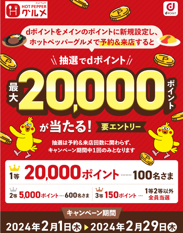 【dポイントクラブ】【リクルート】抽選で最大20,000ポイント当たる キャンペーン