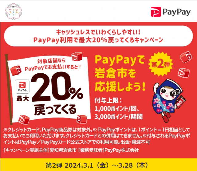 キャッシュレスでいわくらしやすい！PayPay利用で最大20％戻ってくるキャンペーン｜PayPay