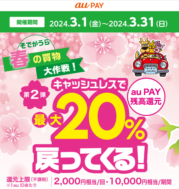 第2弾 キャッシュレスで最大20％戻ってくる！そでがうら春の買物大作戦！｜au PAY