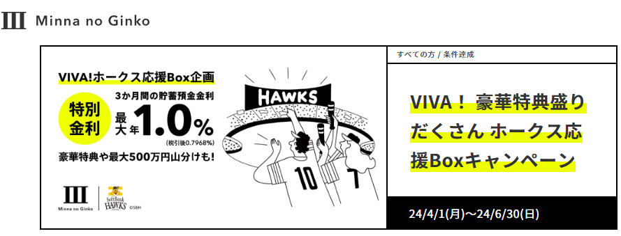VIVA！ 豪華特典盛りだくさん ホークス応援Boxキャンペーン｜みんなの銀行
