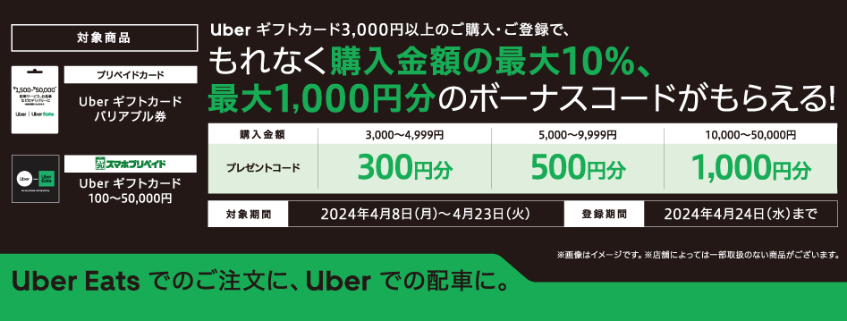 セブン-イレブン Uber ギフトカード ボーナスコード プレゼントキャンペーン