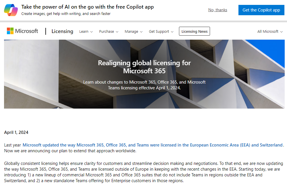 Realigning global licensing for Microsoft 365