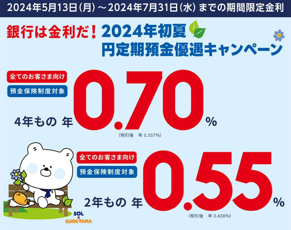 「～銀行は金利だ！～2024 年初夏円定期預金優遇キャンペーン」実施のお知らせ | SBJ銀行