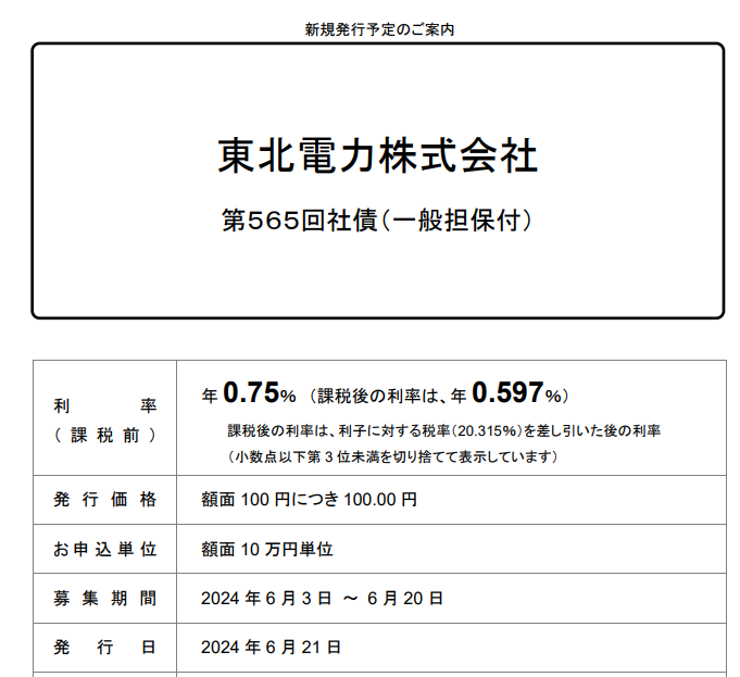 東北電力株式会社第565回社債（一般担保付） | みずほ証券