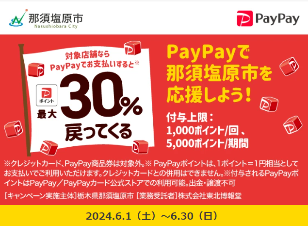 もっとなすしおばらLife！キャッシュレス決済で30％還元キャンペーン｜PayPay