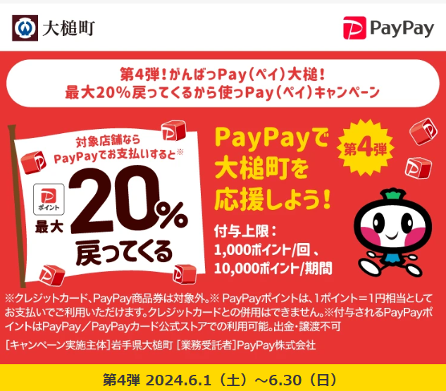 第4弾！がんばっPay（ペイ）大槌！最大20％戻ってくるから使っPay（ペイ）キャンペーン| PayPay