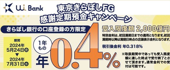東京きらぼしFG感謝定期預金キャンペーン｜キャンペーン等一覧｜UI銀行