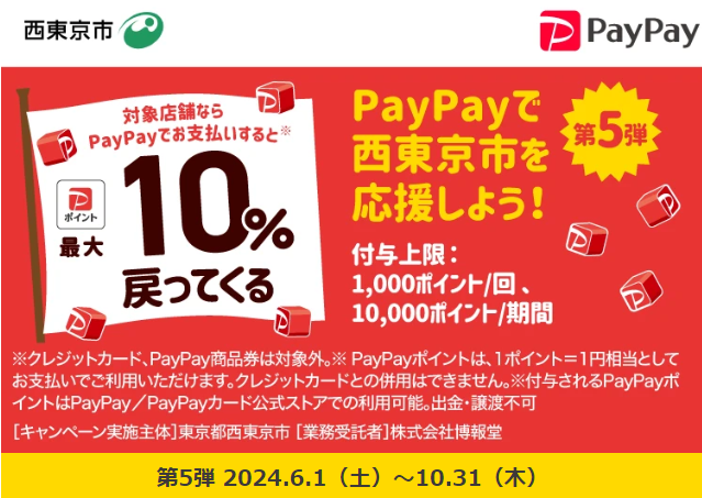 西東京市を応援キャンペーン！キャッシュレスで最大10％戻ってくる！｜PayPay